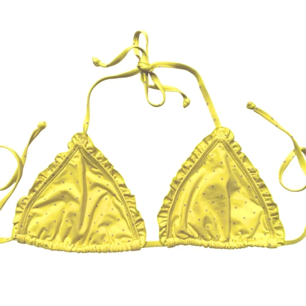 NWOT Y2K Pastel Yellow, Lavender Polka Dot Print Ruffle String Bikini Top Cami⭐️